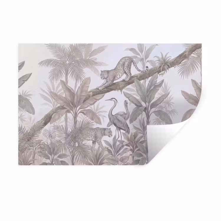 Kat - Vogel - Jungle - Illustratie - Dieren Muursticker klein -3d