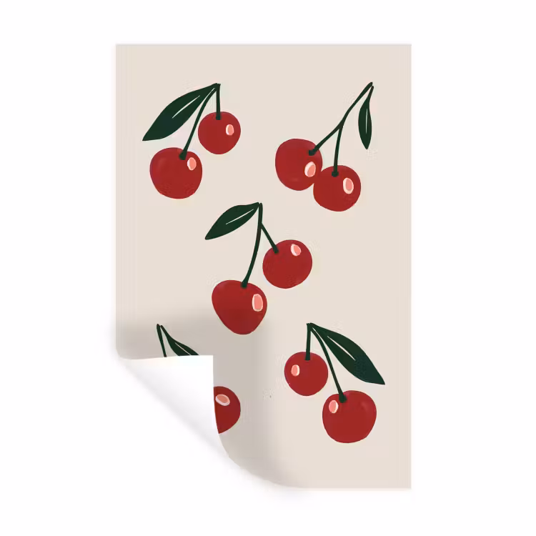 Kersen - Blaadjes - Rood Muursticker klein -3d