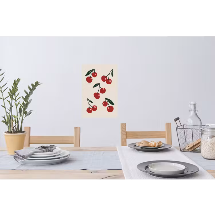 Kersen - Blaadjes - Rood Muursticker klein -eettafel