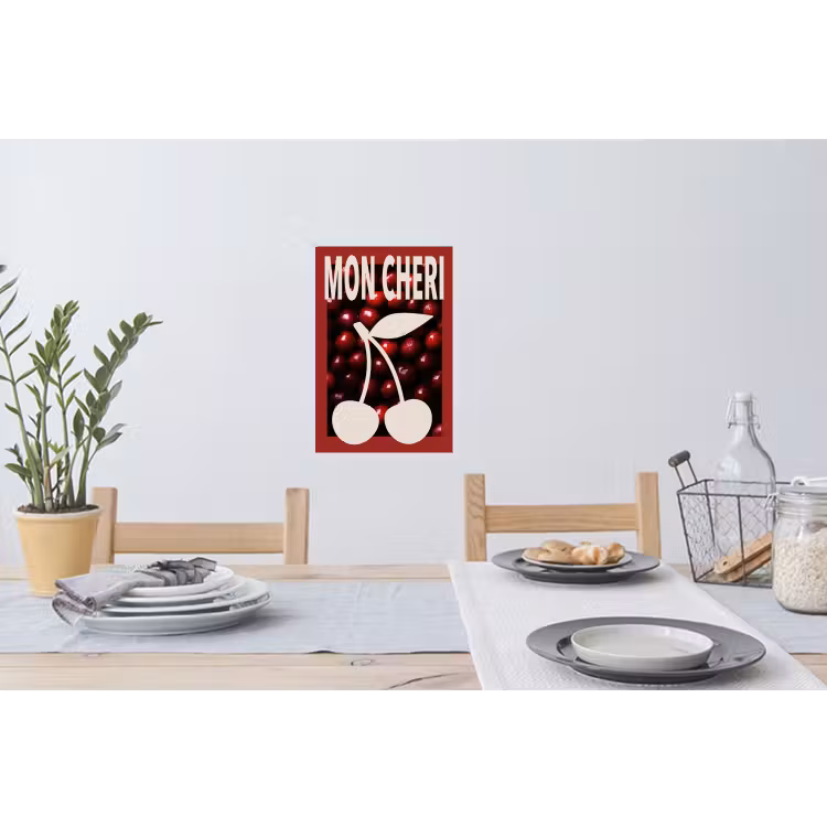Kersen - Illustratie - Rood Muursticker klein -eettafel
