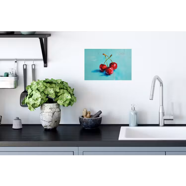 Kersen - Rood - Drie - Geverfd Muursticker klein -keuken