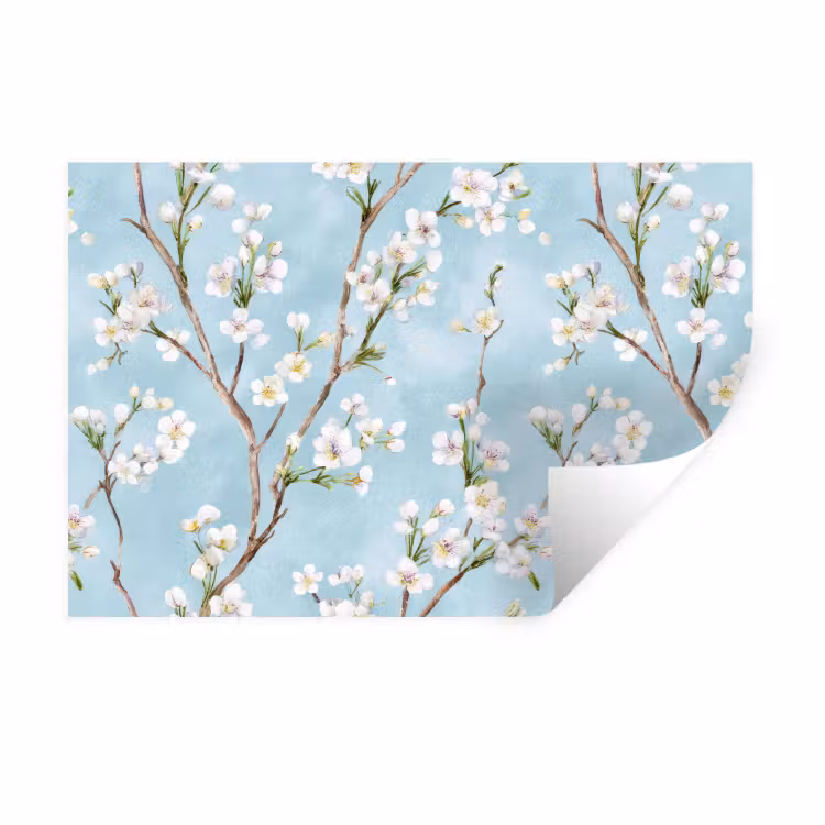 Kersenbloesem - Textuur - Blauw Muursticker klein 286 -3d