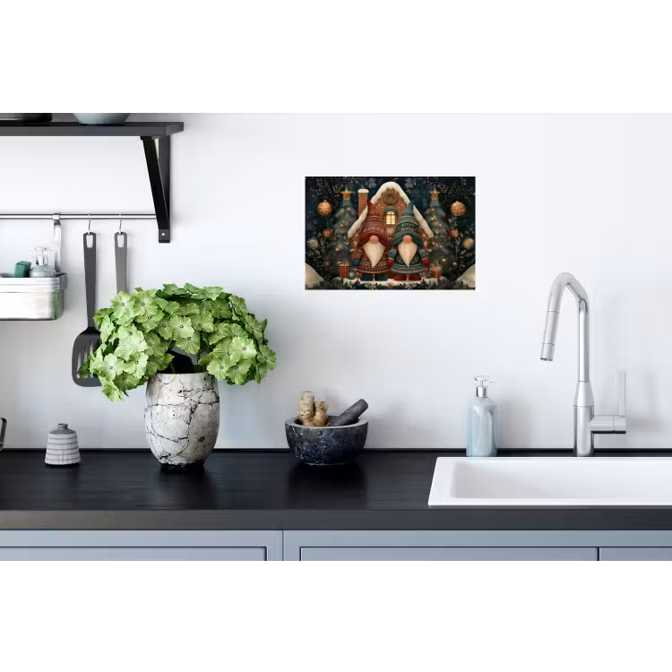 Kerst - Gnomen - Peperkoekhuisje - Rood - Groen Muursticker klein -keuken