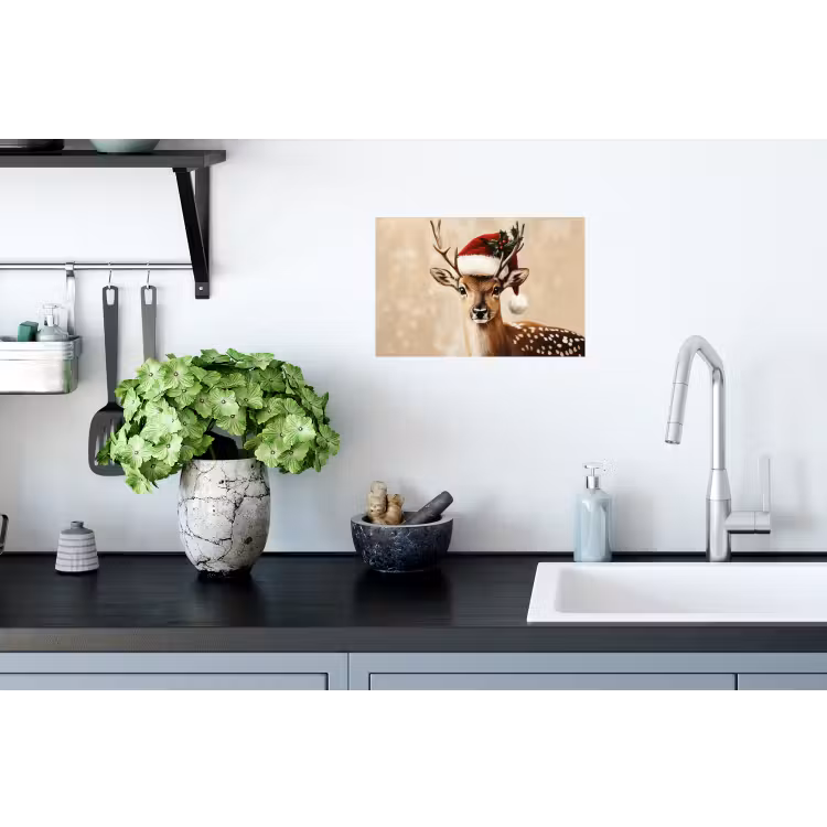 Kerst - Hert - Gewei - Rood Muursticker klein -keuken