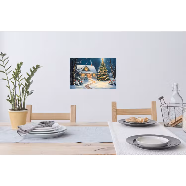 Kerst - Kerstboom - Winter - Huis - Sneeuw Muursticker klein -eettafel