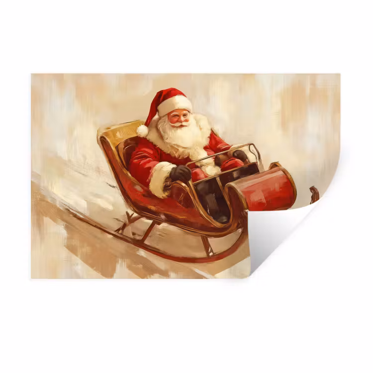 Kerst - Slee - Kerstman Muursticker klein -3d