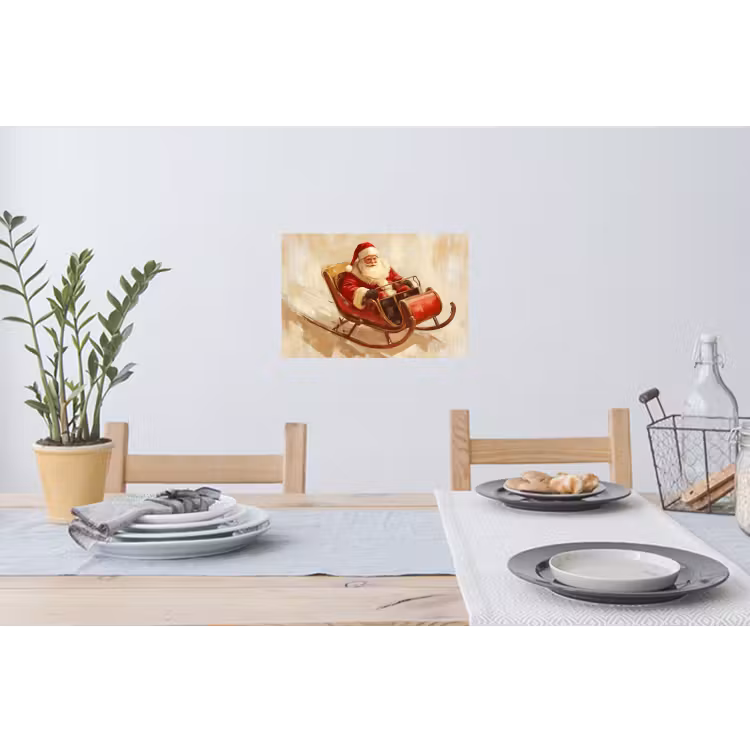Kerst - Slee - Kerstman Muursticker klein -eettafel