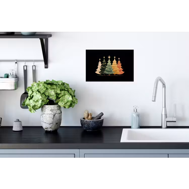 Kerstbomen - Kleurrijk - Lichtjes - Ster Muursticker klein -keuken