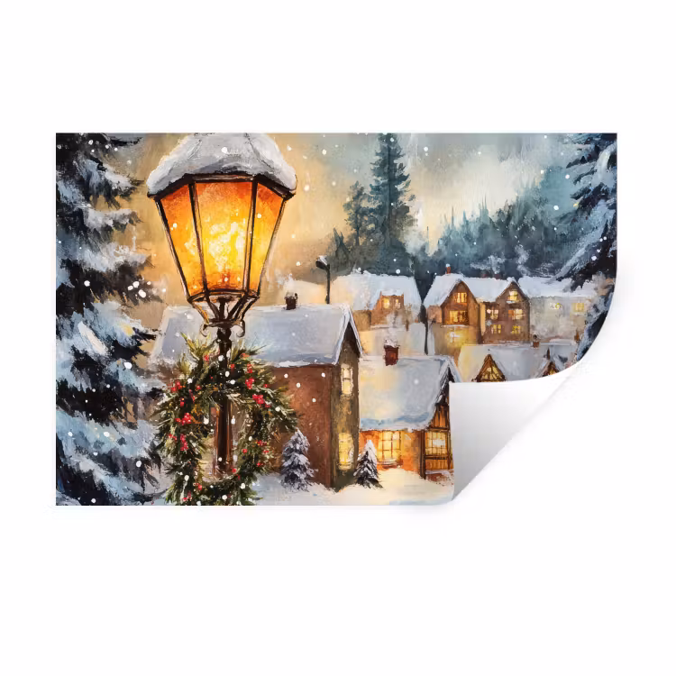 Kerstdorp - Huizen - Sneeuw - Kerst Muursticker klein -3d