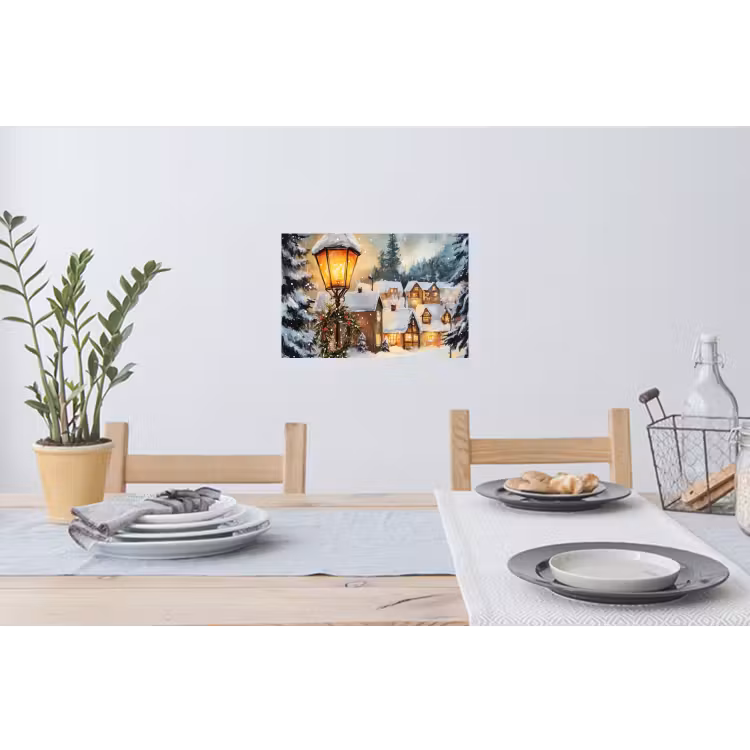 Kerstdorp - Huizen - Sneeuw - Kerst Muursticker klein -eettafel