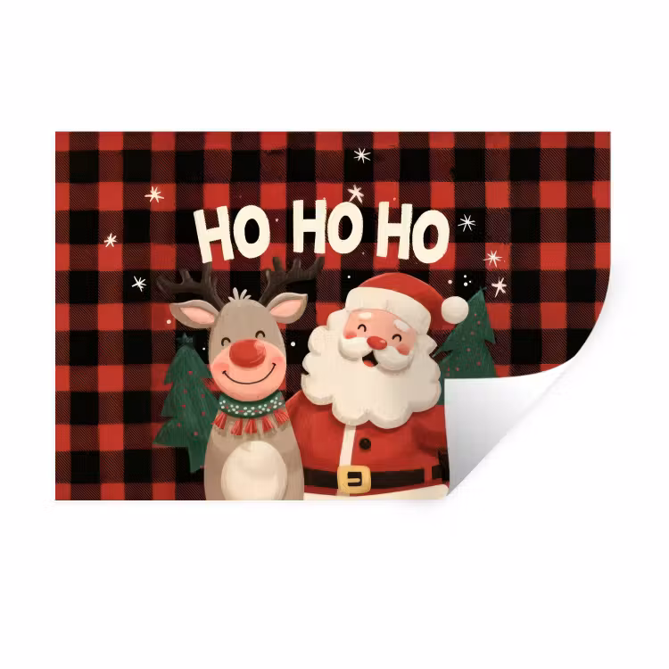 Kerstman - Rendier - Tekst - Rood - Zwart Muursticker klein -3d