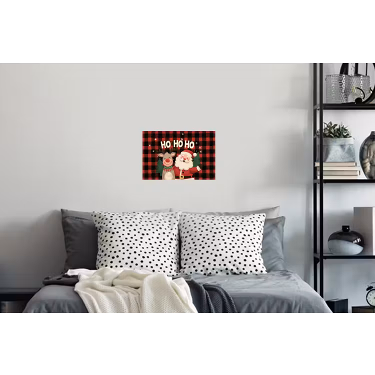 Kerstman - Rendier - Tekst - Rood - Zwart Muursticker klein -slaapkamer
