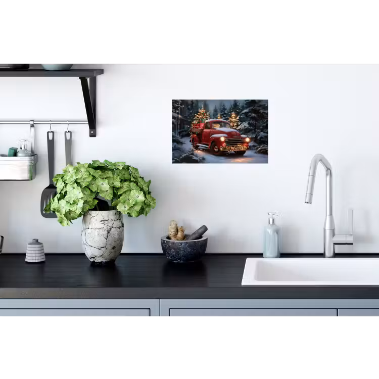 Kersttruck - Sneeuwbos - Rood Muursticker klein -keuken