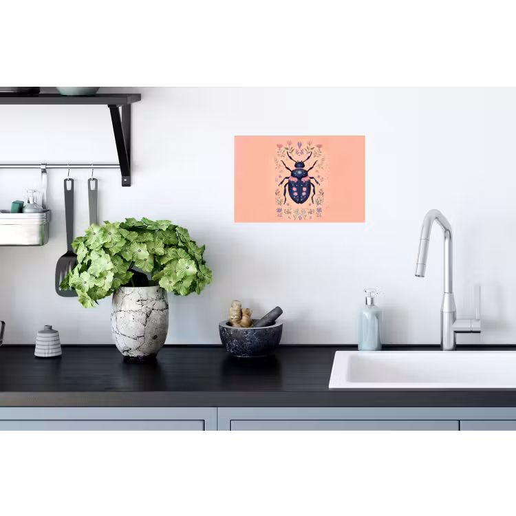 Kever - Donkerblauw - Bloemen - Sierlijk Muursticker klein -keuken