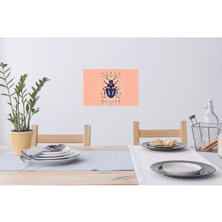 Kever - Donkerblauw - Bloemen - Sierlijk Muursticker klein -eettafel