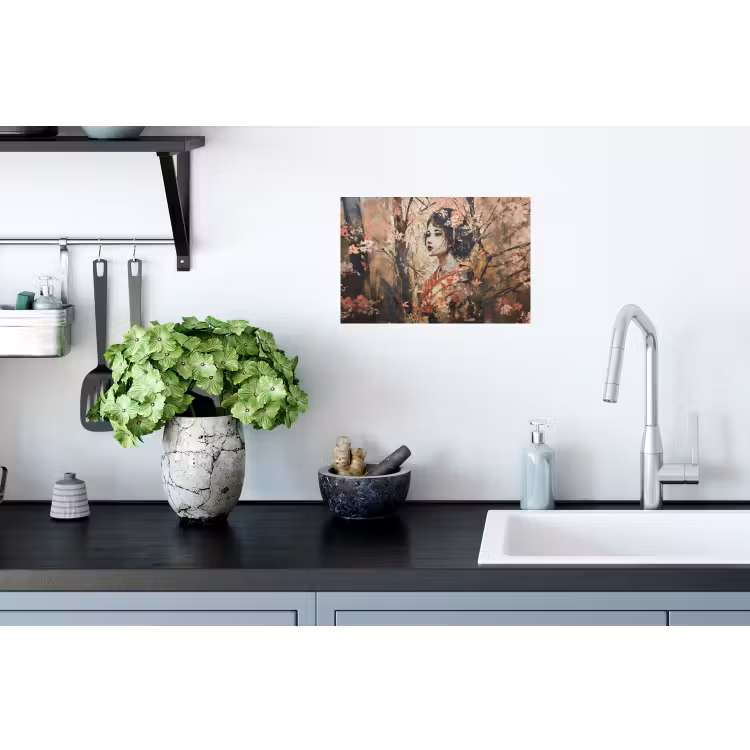 Kimono - Vrouw - kersenbomen Muursticker klein -keuken