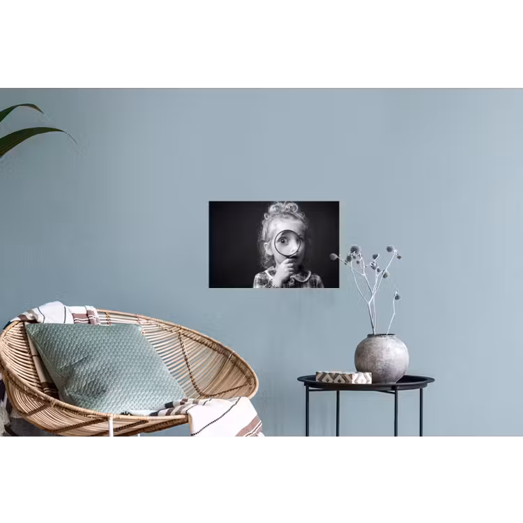 Kind - Vergrootglas - Portret - Zwart-wit Muursticker klein -plant