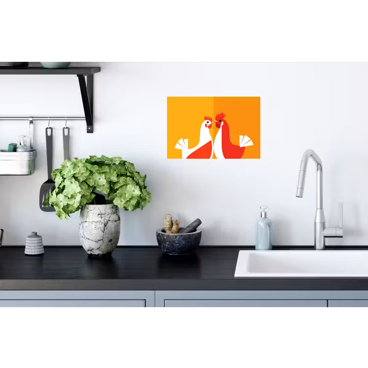 Kippen - Oranje - Vlakken Muursticker klein -keuken