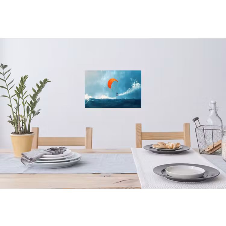 Kitesurfer - Oranje - Zee - Lucht Muursticker klein -eettafel