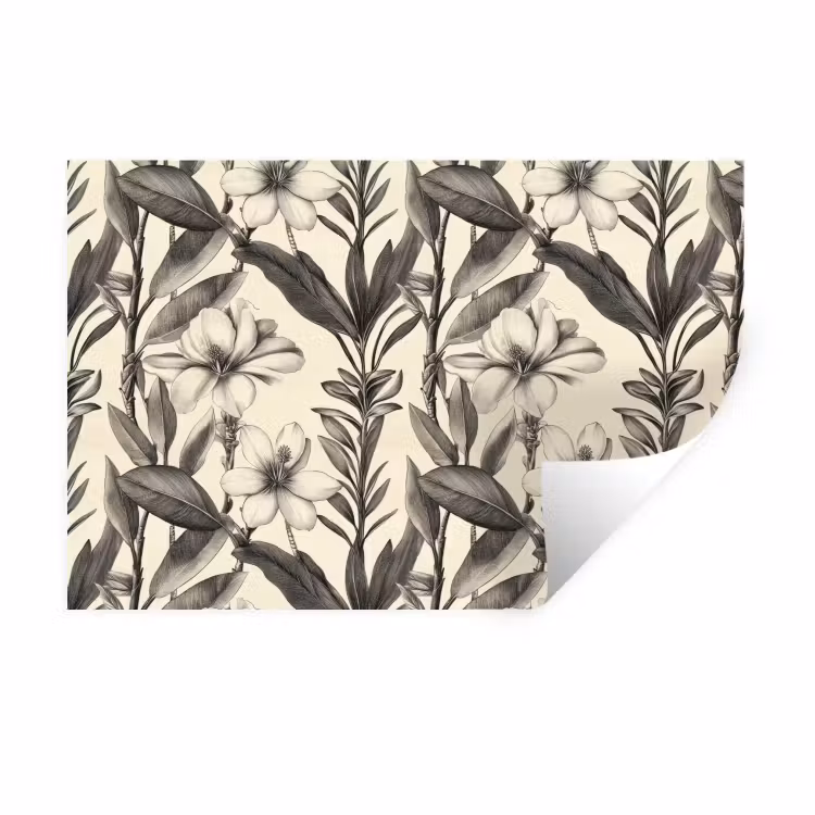 Klassiek - Botanisch - Zwart - Beige Muursticker klein 286 -3d