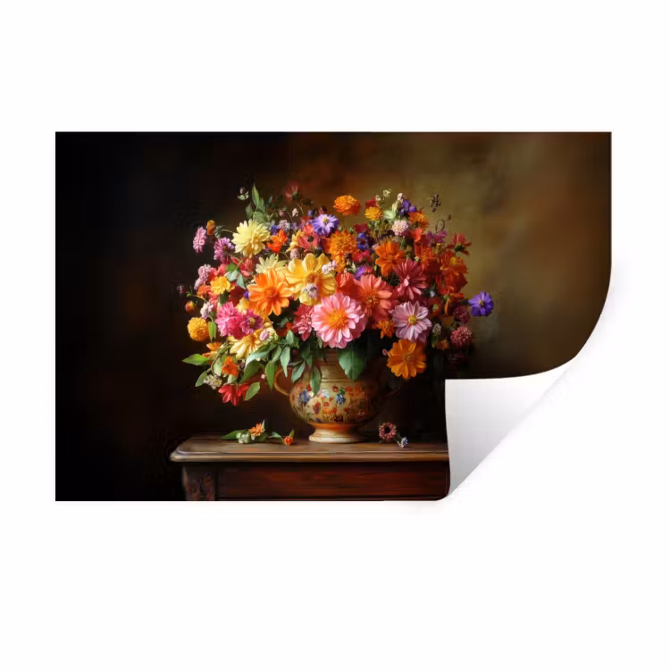 Kleuren - Boeket - Vaas - Hout Muursticker klein -3d