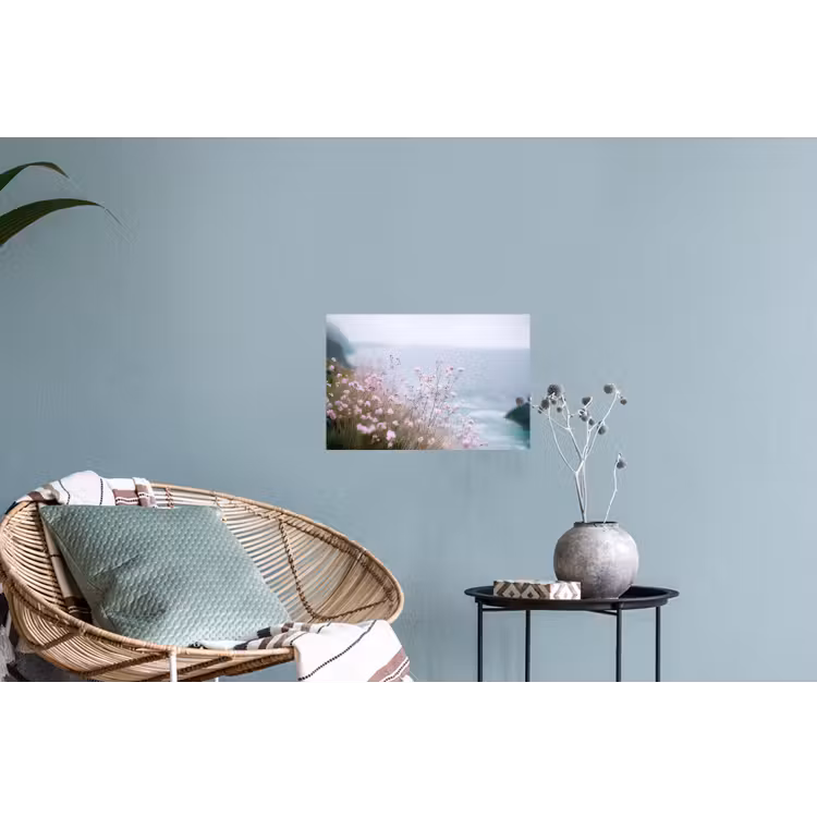 Klif - Bloemen - Zee - Roze Muursticker klein -plant