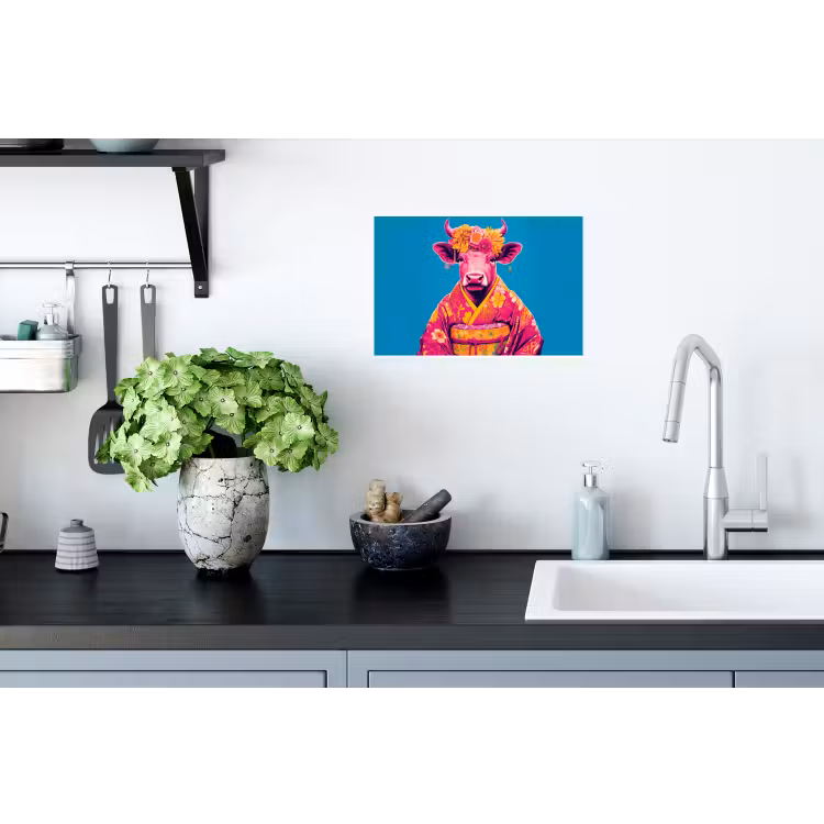 Koe - Bloemenkrans - Oorhangers - Kimono Muursticker klein -keuken