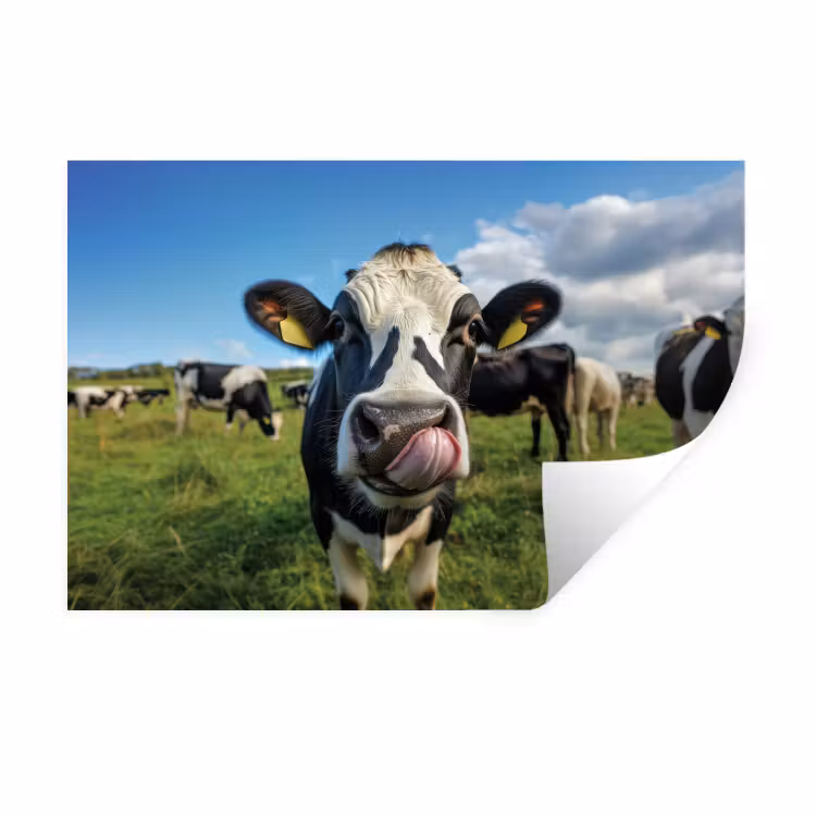 Koe - Tong - Weide Muursticker klein -3d