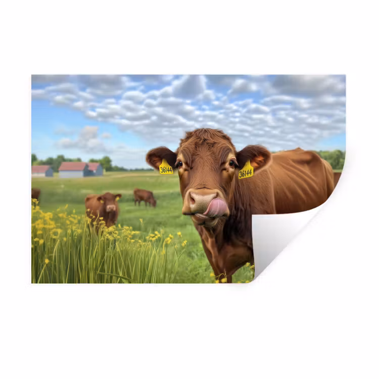 Koe - Weide - Bloemen Muursticker klein -3d