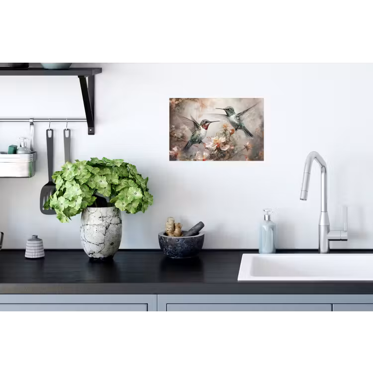Kolibrie - Vogels - Bloemen - Planten Muursticker klein -keuken