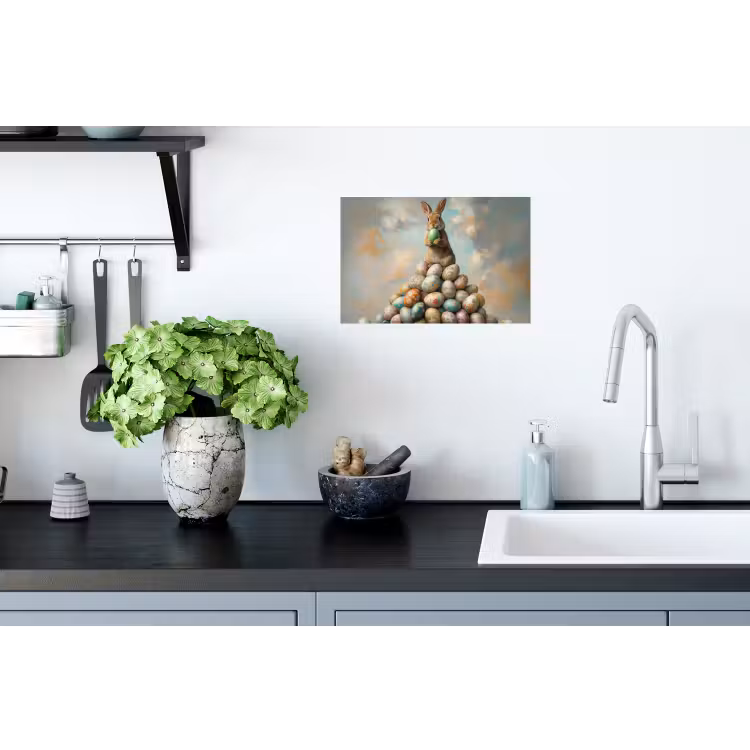Konijn - Eieren - Kleurrijk Muursticker klein -keuken