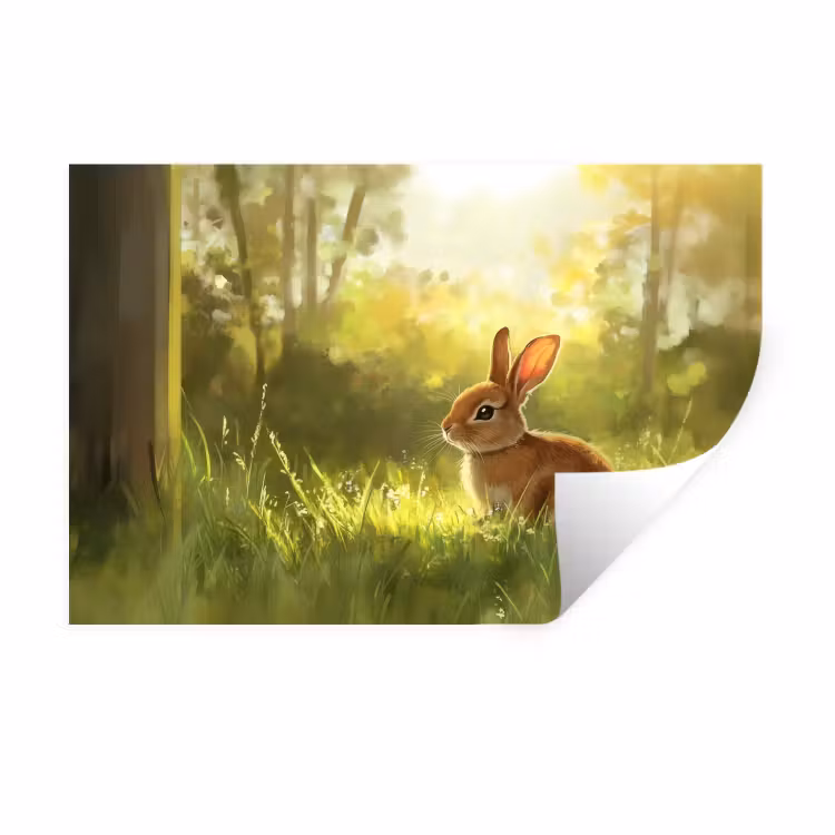 Konijn - Zonlicht - Bos Muursticker klein -3d