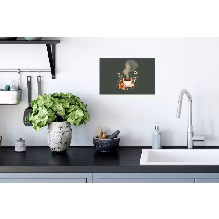 Kop - Bloemen - Groen - Koffie Muursticker klein -keuken