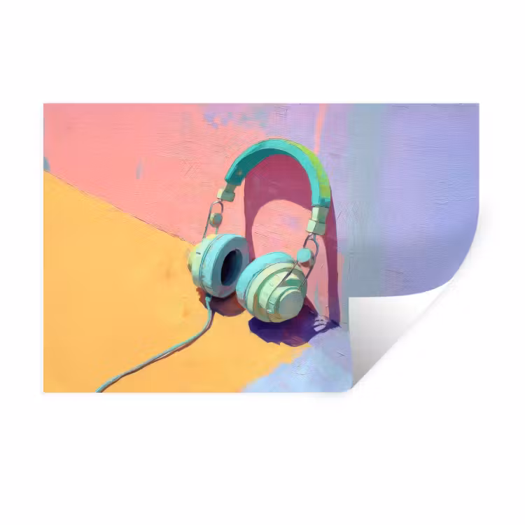 Koptelefoon - Mintgroen - Draad Muursticker klein -3d