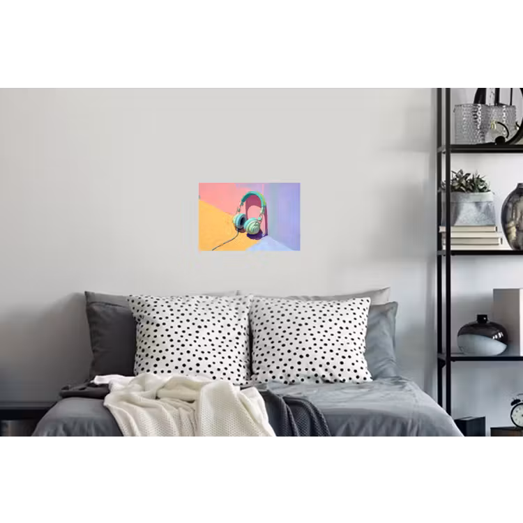 Koptelefoon - Mintgroen - Draad Muursticker klein -slaapkamer