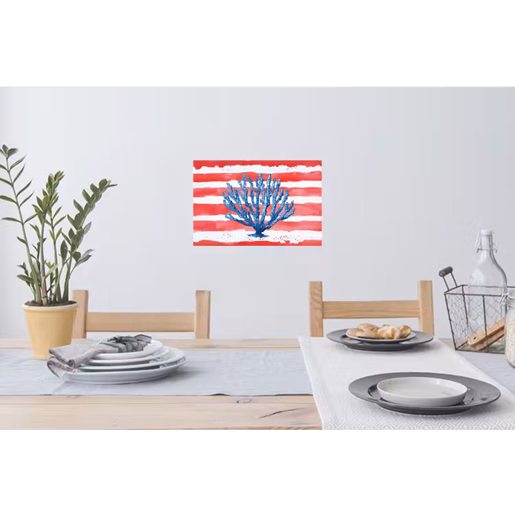 Koraal - Verfstructuur - Rood - Blauw Muursticker klein -eettafel