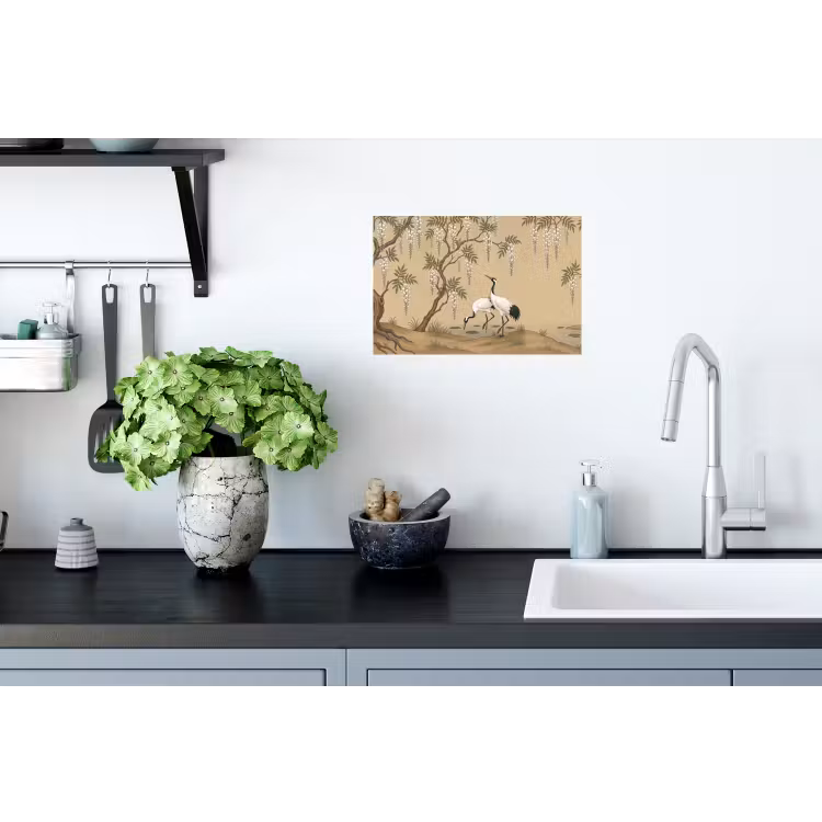 Kraanvogels - Water - Beige Muursticker klein -keuken