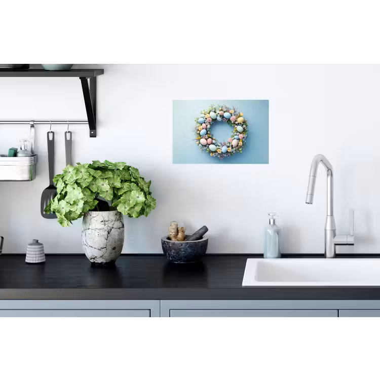 Krans - Eieren - Bloemen Muursticker klein -keuken