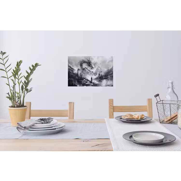 Krijger - Draak - Grijs Muursticker klein -eettafel