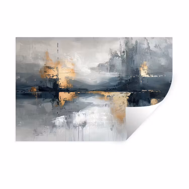 Kunst - Grijs - Goud - Abstract Muursticker klein -3d
