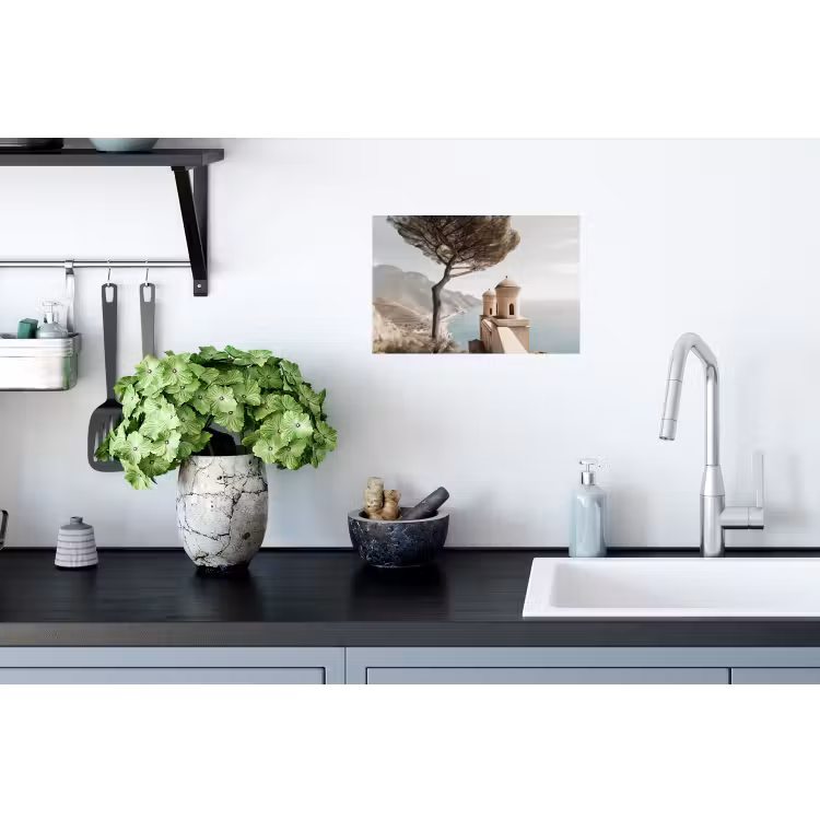 Kust - Klif - Boom - Gebouw Muursticker klein -keuken