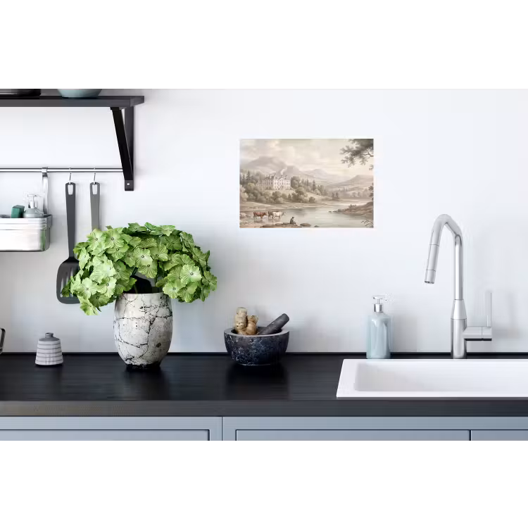 Landhuis - Rivier - Vee Muursticker klein -keuken
