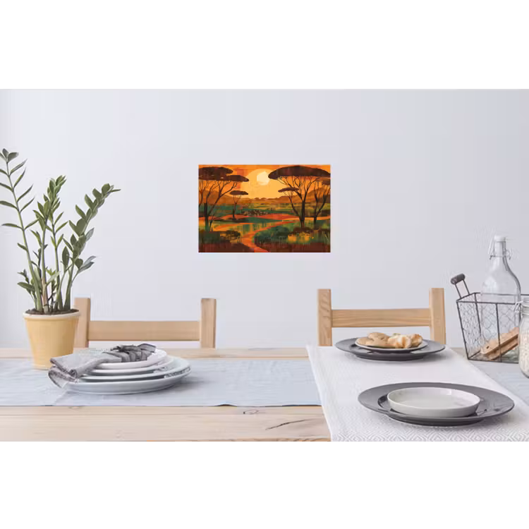 Landschap - Afrikaans - Zon Muursticker klein -eettafel