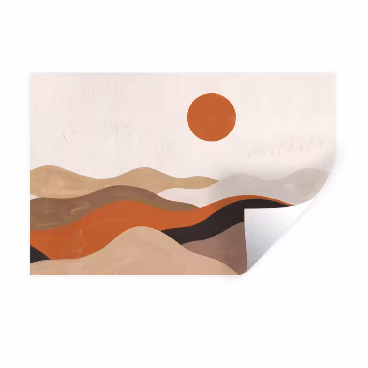Landschap - Heuvels - Zon - Abstract - Oranje Muursticker klein -3d