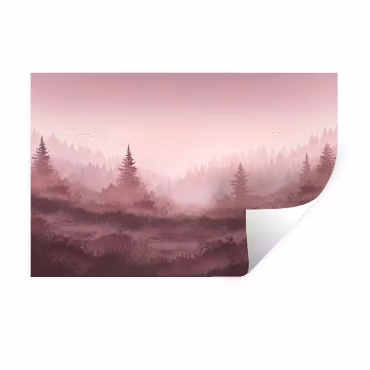 Landschap - Mistig - Roze Muursticker klein -3d