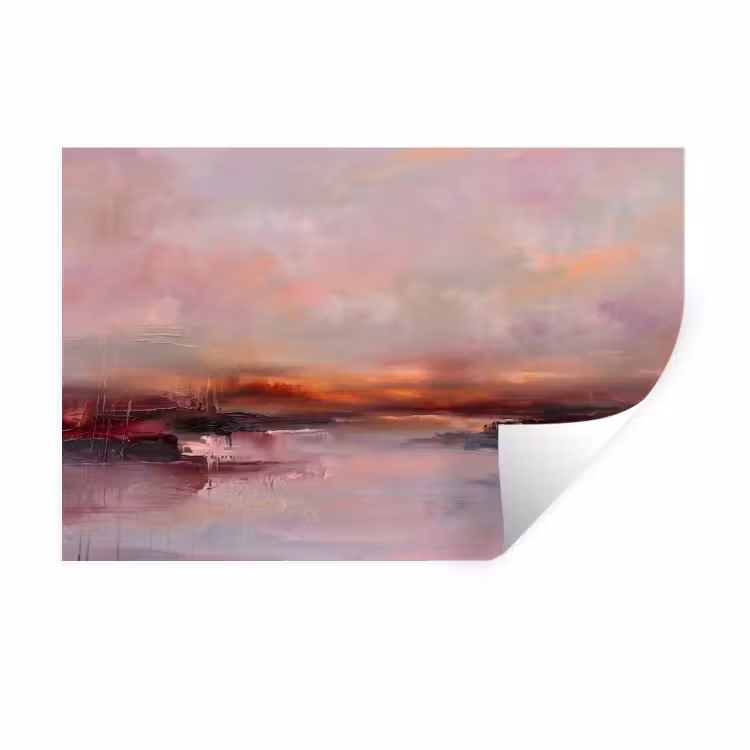 Landschap - Zonsondergang - Abstract - Modern - Roze Muursticker klein -3d