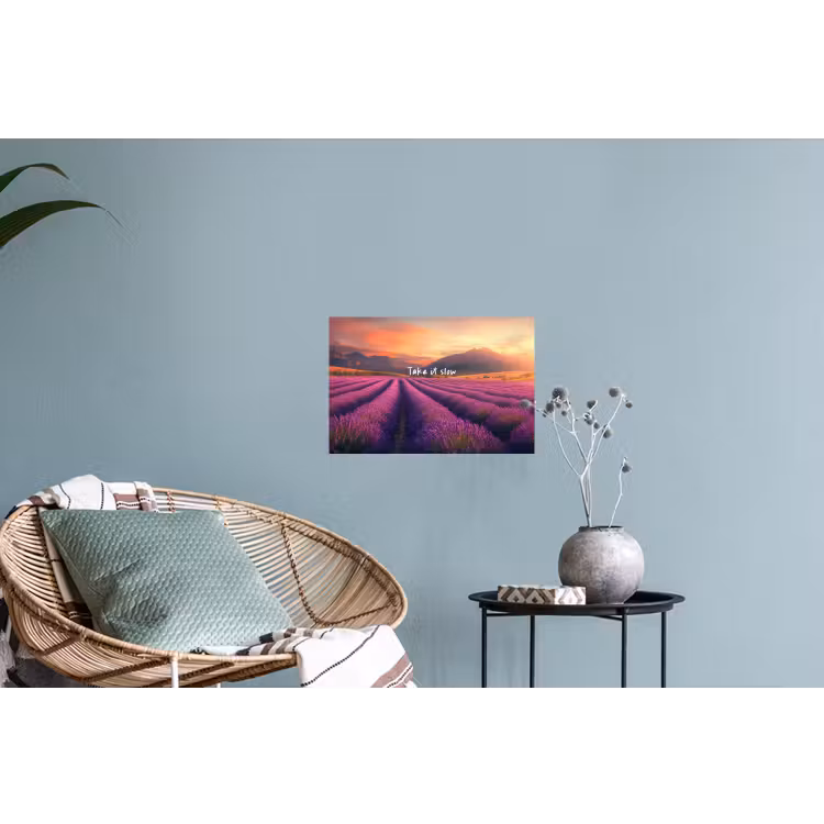 Lavendelveld - Quote - Zonsondergang Muursticker klein -plant