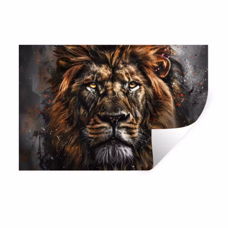 Leeuw - Dieren - Portret - Zwart - Luxe Muursticker klein -3d