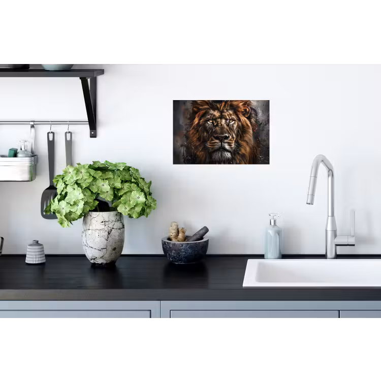 Leeuw - Dieren - Portret - Zwart - Luxe Muursticker klein -keuken