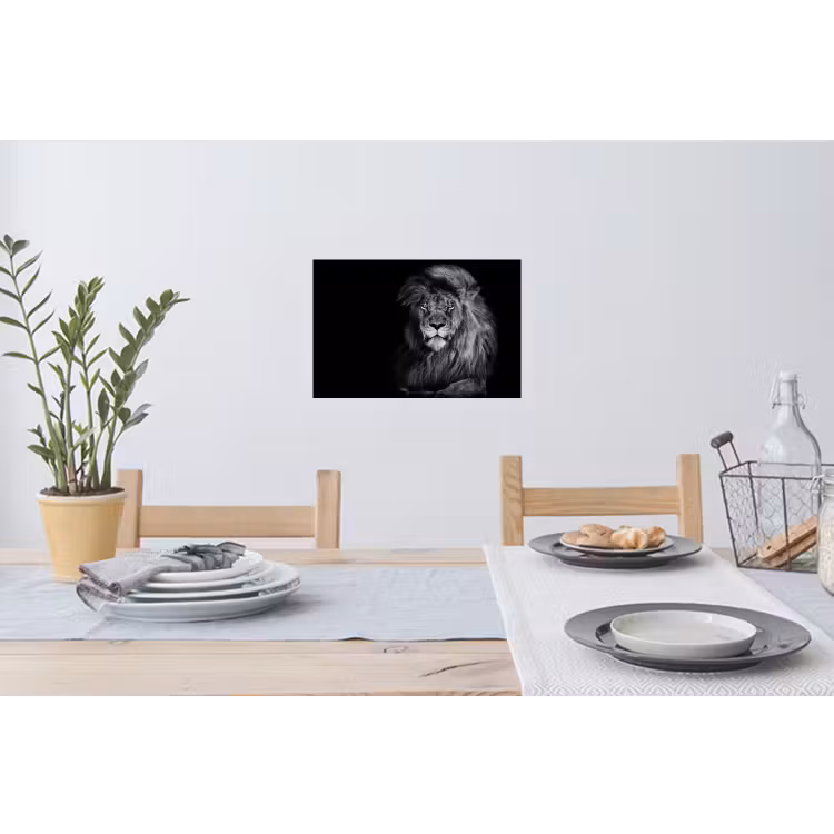 Leeuw - Ogen - Oranje - Zwart wit - Dieren - Portret Muursticker klein -eettafel
